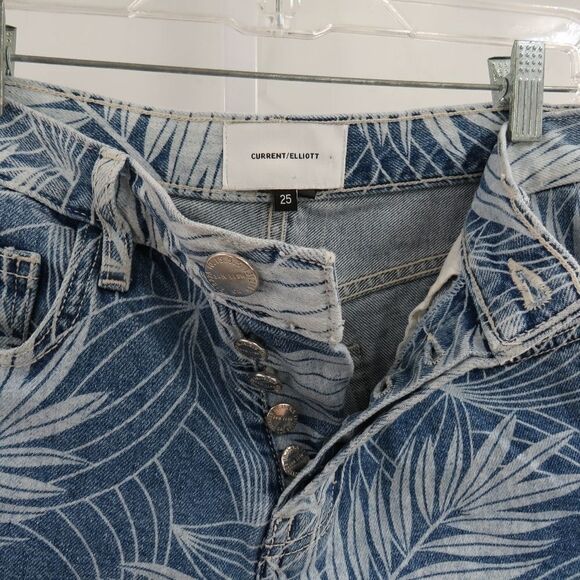 Anthro Current/Elliott Womens Size 25 Palm Print High Rise Denim Jean Shorts - Picture 9 of 14